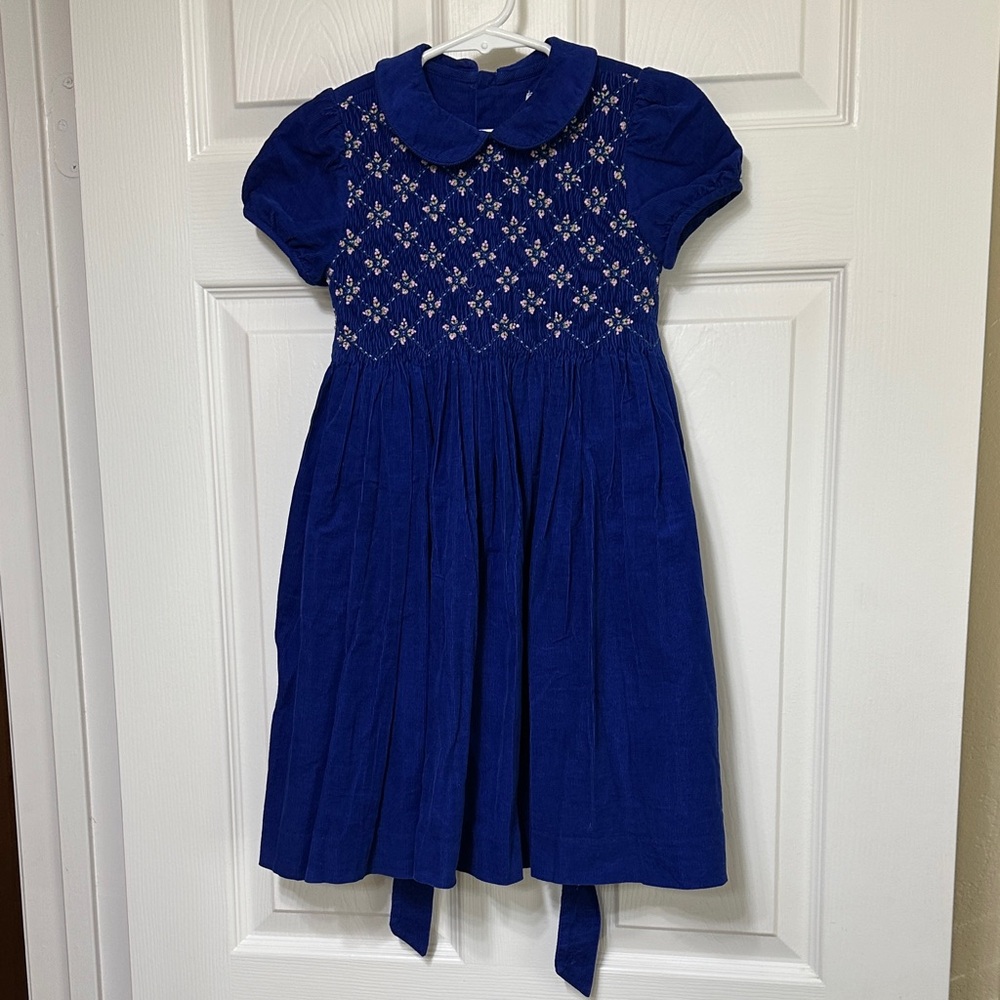 Luli & Me Royal Blue Smocked with Floral Embroidery, size 5